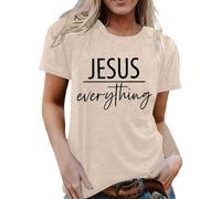 T-shirt pour femme avec inscription « Jesus Everything » - Haut chrétien avec message de foi - T-shirt pour femme avec orientation spirituelle, Style_h01 Beige, M