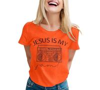 T-shirt pour femme avec inscription Jesus is My Jam - Haut rétro avec imprimé ghetto blaster - T-shirt de foi décontracté pour les amateurs de musique, Style_o06 Orange, S