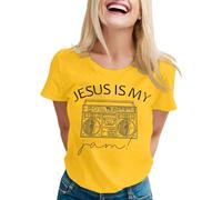 T-shirt pour femme avec inscription Jesus is My Jam - Haut rétro avec imprimé ghetto blaster - T-shirt de foi décontracté pour les amateurs de musique, Style_o10 Jaune, M