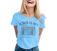 T-shirt pour femme avec inscription Jesus is My Jam - Haut rétro avec imprimé ghetto blaster - T-shirt de foi décontracté pour les amateurs de musique, Style_o02 Bleu, M