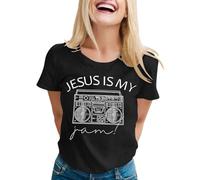T-shirt pour femme avec inscription Jesus is My Jam - Haut rétro avec imprimé ghetto blaster - T-shirt de foi décontracté pour les amateurs de musique, Style_o01 Noir, XL