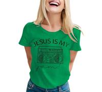 T-shirt pour femme avec inscription Jesus is My Jam - Haut rétro avec imprimé ghetto blaster - T-shirt de foi décontracté pour les amateurs de musique, Style_o04 Vert, M