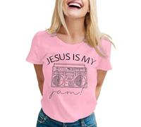 T-shirt pour femme avec inscription Jesus is My Jam - Haut rétro avec imprimé ghetto blaster - T-shirt de foi décontracté pour les amateurs de musique, Style_o07 Rose, XXL
