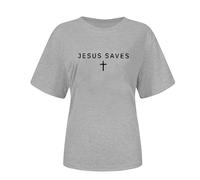 T-shirt pour femme avec inscription Jesus Saves - Haut chrétien avec symbole de croix - Déclaration de foi simple et claire pour le quotidien, Style_x04 Gris, S