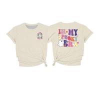 T-shirt pour femme avec inscription joyeuse d'Halloween - Haut à manches courtes avec imprimé à l'avant et à l'arrière - T-shirt décontracté pour Spooky Era de style rétro, Style_p01 Beige, S
