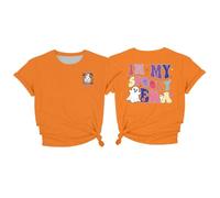 T-shirt pour femme avec inscription joyeuse d'Halloween - Haut à manches courtes avec imprimé à l'avant et à l'arrière - T-shirt décontracté pour Spooky Era de style rétro, Style_p02 Orange, 3XL