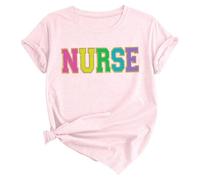 T-shirt pour femme avec inscription « Nurse » - T-shirt à manches courtes avec imprimé pailleté coloré pour infirmières - Haut décontracté comme reconnaissance pour les soignants, Style_f01 Rose, XXL