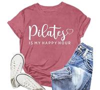 T-shirt pour femme avec inscription Pilates is My Happy Hour - T-shirt à manches courtes avec inscription Pilates is My Happy Hour - Haut sportif pour les amateurs de fitness, Style_r01 Rose, L