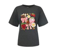 T-shirt pour femme avec joli motif fraise - T-shirt d'été avec nœud et imprimé floral - Haut décontracté de style cottagecore, Style_i01 Gris, 3XL