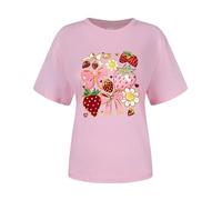 T-shirt pour femme avec joli motif fraise - T-shirt d'été avec nœud et imprimé floral - Haut décontracté de style cottagecore, Style_i02 Rose, 3XL