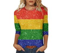 T-shirt pour femme avec manches trois-quarts et col rond pour une utilisation décontractée de carnaval dans des designs imprimés, z, L