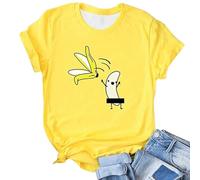 T-shirt pour femme avec motif banane amusant - T-shirt à manches courtes avec bananes de dessin animé censurée - Haut humoristique avec blague double, Style_k07 Jaune, XXL