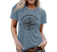 T-shirt pour femme avec motif boussole - Haut avec inscription inspirante - T-shirt décontracté pour les aventuriers et les globe-trotters, Style_a03 Bleu, M