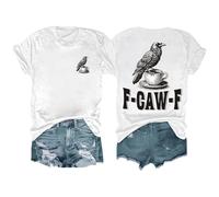 T-shirt pour femme avec motif corbeau - T-shirt graphique avec jeu de mots F-CAW-F et col rond - Haut gothique amusant pour l'été et les loisirs, Style V11 Blanc, M