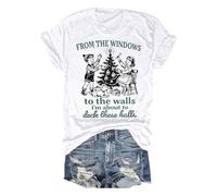 T-shirt pour femme avec motif de Noël nostalgique - T-shirt vintage avec inscription « from The Windows to The Walls » - Haut humoristique pour les vacances, Style_g14 Blanc, L