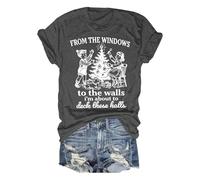 T-shirt pour femme avec motif de Noël nostalgique - T-shirt vintage avec inscription « from The Windows to The Walls » - Haut humoristique pour les vacances, Style_g06 Gris, XXL