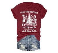 T-shirt pour femme avec motif de Noël nostalgique - T-shirt vintage avec inscription « from The Windows to The Walls » - Haut humoristique pour les vacances, Style_g13 Bordeaux, L