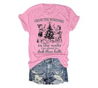T-shirt pour femme avec motif de Noël nostalgique - T-shirt vintage avec inscription « from The Windows to The Walls » - Haut humoristique pour les vacances, Style_g10 Rose, M