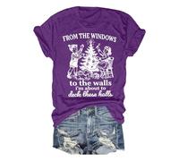T-shirt pour femme avec motif de Noël nostalgique - T-shirt vintage avec inscription « from The Windows to The Walls » - Haut humoristique pour les vacances, Style_g11 Violet, M
