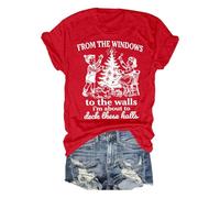 T-shirt pour femme avec motif de Noël nostalgique - T-shirt vintage avec inscription « from The Windows to The Walls » - Haut humoristique pour les vacances, Style_g12 rouge, XXL