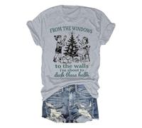 T-shirt pour femme avec motif de Noël nostalgique - T-shirt vintage avec inscription « from The Windows to The Walls » - Haut humoristique pour les vacances, Style_g07 Gris, M