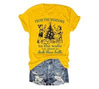 T-shirt pour femme avec motif de Noël nostalgique - T-shirt vintage avec inscription « from The Windows to The Walls » - Haut humoristique pour les vacances, Style_g15 Jaune, XXL