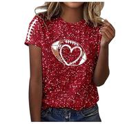 T-shirt pour femme avec motif de sensibilisation au cancer du sein pour les tenues d'été décontractées, rouge, S