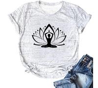 T-shirt pour femme avec motif fleur de lotus de yoga - T-shirt graphique pour la méditation et les loisirs - Haut spirituel avec silhouette yogi, Style_y06 Blanc, XXL