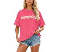 T-shirt pour femme avec motif floral hawaïen - T-shirt d'été décontracté avec imprimé fleurs d'hibiscus - Haut ample pour la plage et les loisirs, Style_o01 Rose vif, S