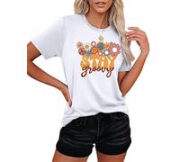 T-shirt pour femme avec motif floral hippie années 60 70 T-shirt d'été Top Stay Groovy, Blanc A, S