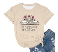 T-shirt pour femme avec motif livre - Haut avec inscription So Many Books, so Little time - T-shirt décontracté pour les rats de lecture et les amateurs de livres, Style_b01 beige, S