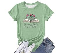 T-shirt pour femme avec motif livre - Haut avec inscription So Many Books, so Little time - T-shirt décontracté pour les rats de lecture et les amateurs de livres, Style_b02 vert, XL