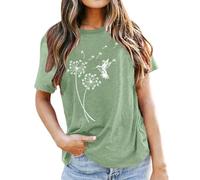 T-shirt pour femme avec motif pissenlit - Haut à manches courtes avec motif d'oiseaux - T-shirt décontracté qui symbolise la liberté et le changement, Style_v02 Vert, M