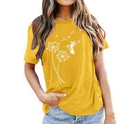 T-shirt pour femme avec motif pissenlit - Haut à manches courtes avec motif d'oiseaux - T-shirt décontracté qui symbolise la liberté et le changement, Style_v04 Jaune, XXL