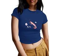 T-shirt pour femme avec motif spatial brodé - Haut à manches courtes avec imprimé minimaliste - T-shirt décontracté pour les fans d'astronomie et de science-fiction, Style_b01 bleu marine, L