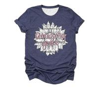 T-shirt pour femme avec motif tournesol - T-shirt à manches courtes avec inscription « Amazing Grace » - Haut avec imprimé floral et design de partition pour un look spécial, Style_y01 bleu marine, M