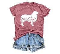 T-shirt pour femme avec silhouette de chien - Haut d'été avec motif animal floral - T-shirt graphique pour les amoureux des chiens, Style_t01 Rose, XL