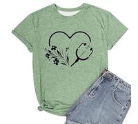 T-shirt pour femme avec stéthoscope en forme de cœur - T-shirt graphique pour infirmières | Haut comme remerciement pour le métier soignant, Style_k02 Vert, S