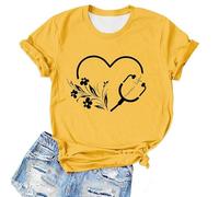 T-shirt pour femme avec stéthoscope en forme de cœur - T-shirt graphique pour infirmières | Haut comme remerciement pour le métier soignant, Style_k04 Jaune, M
