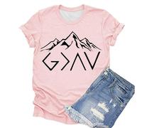 T-shirt pour femme avec symbole de montagne chrétienne - T-shirt de foi et d'espoir - Dieu est plus grand que les hauts et les bas - Haut minimaliste, Style_h02 Rose, 3XL