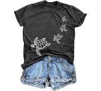 T-shirt pour femme avec tortues de mer flottantes - Haut décontracté avec motif animal en filigrane - T-shirt graphique pour les amoureux de la nature et de l'océan, Style_v01 Noir, L