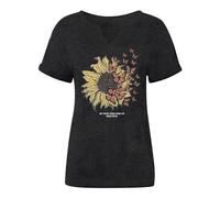 T-shirt pour femme avec tournesol et inscription positive - Haut à col en V avec papillons - T-shirt inspirant à manches courtes « Be Your own Kind of Beautiful », Style_e01 Gris, L