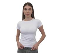 T-shirt pour femme, coupe ajustée, basique, à manches courtes, moulant, col rond, sexy, côtelé, à manches courtes, Blanc., M-L