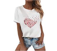 T-shirt pour femme décontracté avec imprimé électrocardiogramme - Courbe de rythme cardiaque - Couleur unie - Col rond - Manches courtes - Haut d'été ample - Tunique - Chemisier de course - T-shirt de