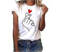T-shirt pour femme décontracté avec imprimé électrocardiogramme - Courbe de rythme cardiaque - Couleur unie - Col rond - Manches courtes - Haut d'été ample - Tunique - Chemisier de course - T-shirt de