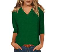 T-shirt pour femme - Grande taille - Col en V - Manches 3/4 - Haut tendance - T-shirt basique pour femme - Taille fuselée - Épaules droites - Chemise légère - Couche de base esquissée - Polyvalente