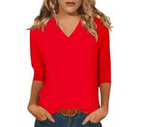 T-shirt pour femme - Grande taille - Col en V - Manches 3/4 - Haut tendance - T-shirt basique pour femme - Taille fuselée - Épaules droites - Chemise légère - Couche de base esquissée - Polyvalente