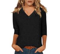 T-shirt pour femme - Grande taille - Col en V - Manches 3/4 - Haut tendance - T-shirt basique pour femme - Taille fuselée - Épaules droites - Chemise légère - Couche de base esquissée - Polyvalente