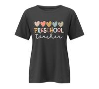 T-shirt pour femme - Haut avec inscription en anglais « Preschool Teacher » et cœurs colorés - T-shirt adorable pour enseignantes préscolaires et maternelles, Style_i01 Gris, M