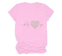 T-shirt pour femme - Hauts décontractés avec motifs cœur - Cadeau de Saint-Valentin pour elle - Pull à manches courtes avec col rond - Basic All Match - Chemisier tunique, Z03 - Rose., XL